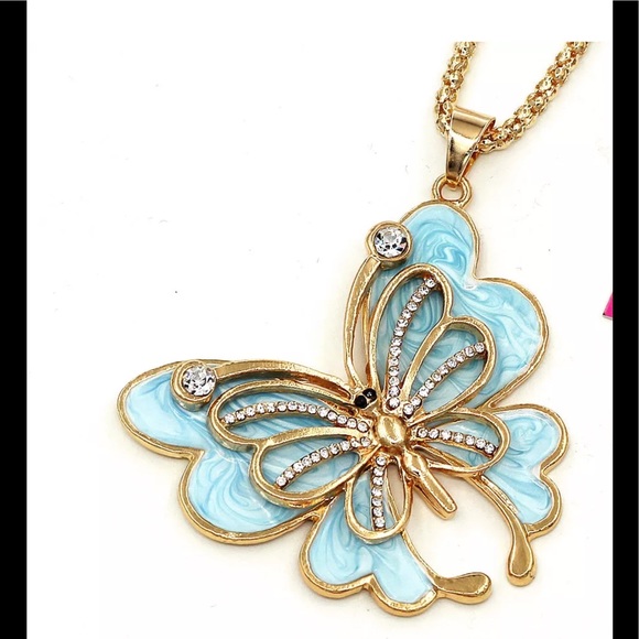 Enamel crystal Blue butterfly 🦋 necklace - Picture 2 of 4